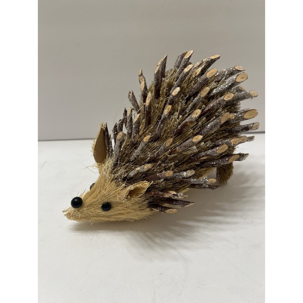 Vintage Pier One Woodland Hedgehog Figure Straw Twigs 5.5x7" Rustic